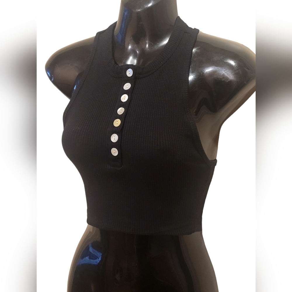ZARA - Black Ribbed Racer Back Crop Top - Picture 2 of 8